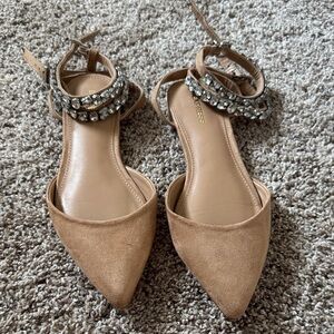 Express Tan Heels with Rhinestone Accents